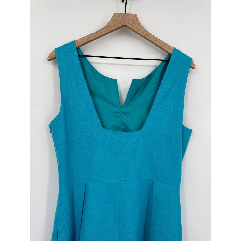 Kate Spade Dress Womens 14 Blue Aqua Linen Blend Cleo‎ Sleeveless Pockets NEW